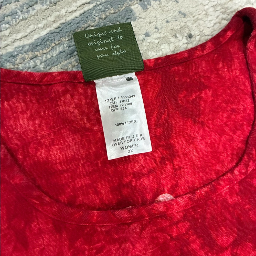 Blue Cactus - BOHO 100% Linen Red Dress | Size 2X - Picture 3 of 6